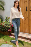 Double Take Ruffled Round Neck Eyelet Blouse Blouses - Tophatter Daily Deals