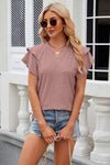 Eyelet Notched Short Sleeve T-Shirt Women's T-Shirts - Tophatter Daily Deals