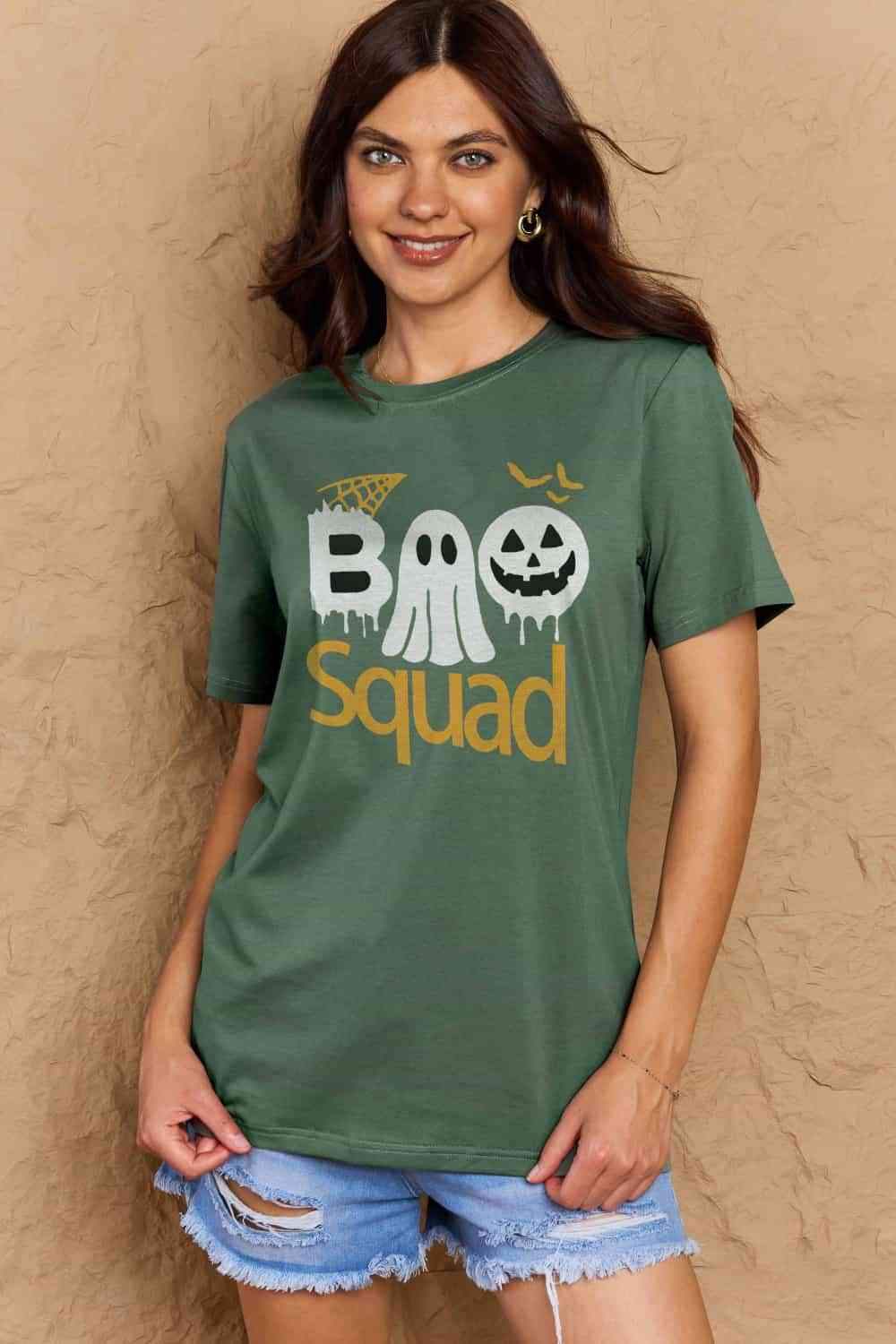 Simply Love Full Size BOO SQUAD Graphic Cotton T-Shirt Women's T-Shirts - Tophatter Daily Deals