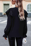 V-Neck Flounce Sleeve Ruffle Trim Blouse Blouses - Tophatter Daily Deals