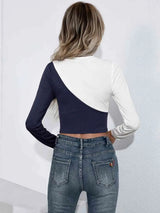 Cropped Contrast Color Round Neck Short Sleeve Tee Women's T-Shirts - Tophatter Daily Deals