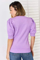 Zenana Round Neck Puff Sleeve Sweater Blouses - Tophatter Daily Deals