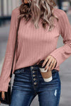 Ribbed Round Neck Knit Long Sleeve Top Blouses - Tophatter Daily Deals