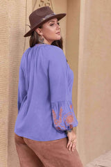 Plus Size Printed V-Neck Long Sleeve Blouse Blouses - Tophatter Daily Deals