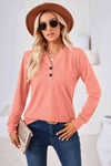 V-Neck Buttoned Long Sleeve Blouse Coral Blouses - Tophatter Daily Deals