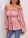 Lace-Up Balloon Sleeve Off-Shoulder Blouse Blouses - Tophatter Daily Deals