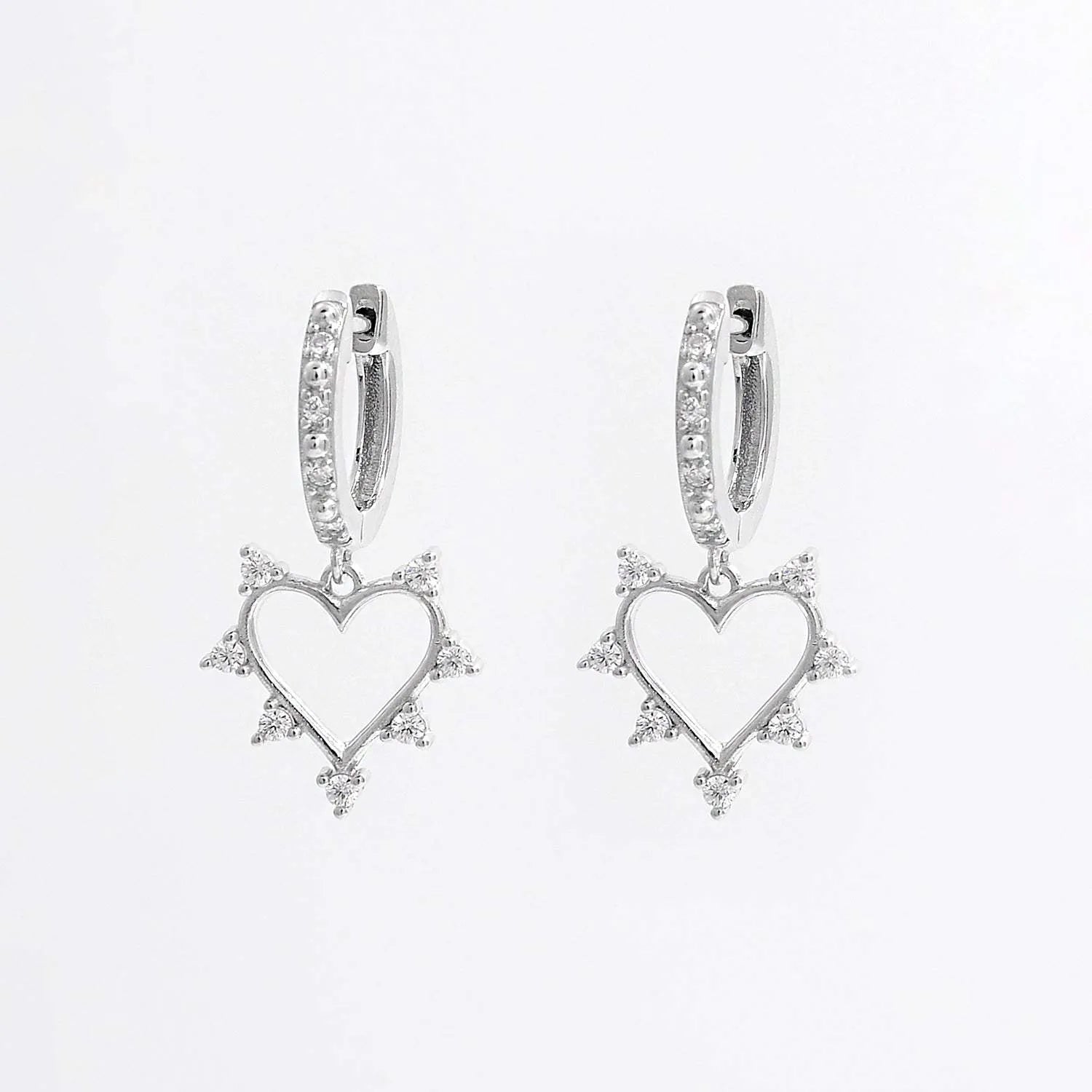 925 Sterling Silver Inlaid Zircon Heart Dangle Earrings Silver One Size Earrings - Tophatter Daily Deals