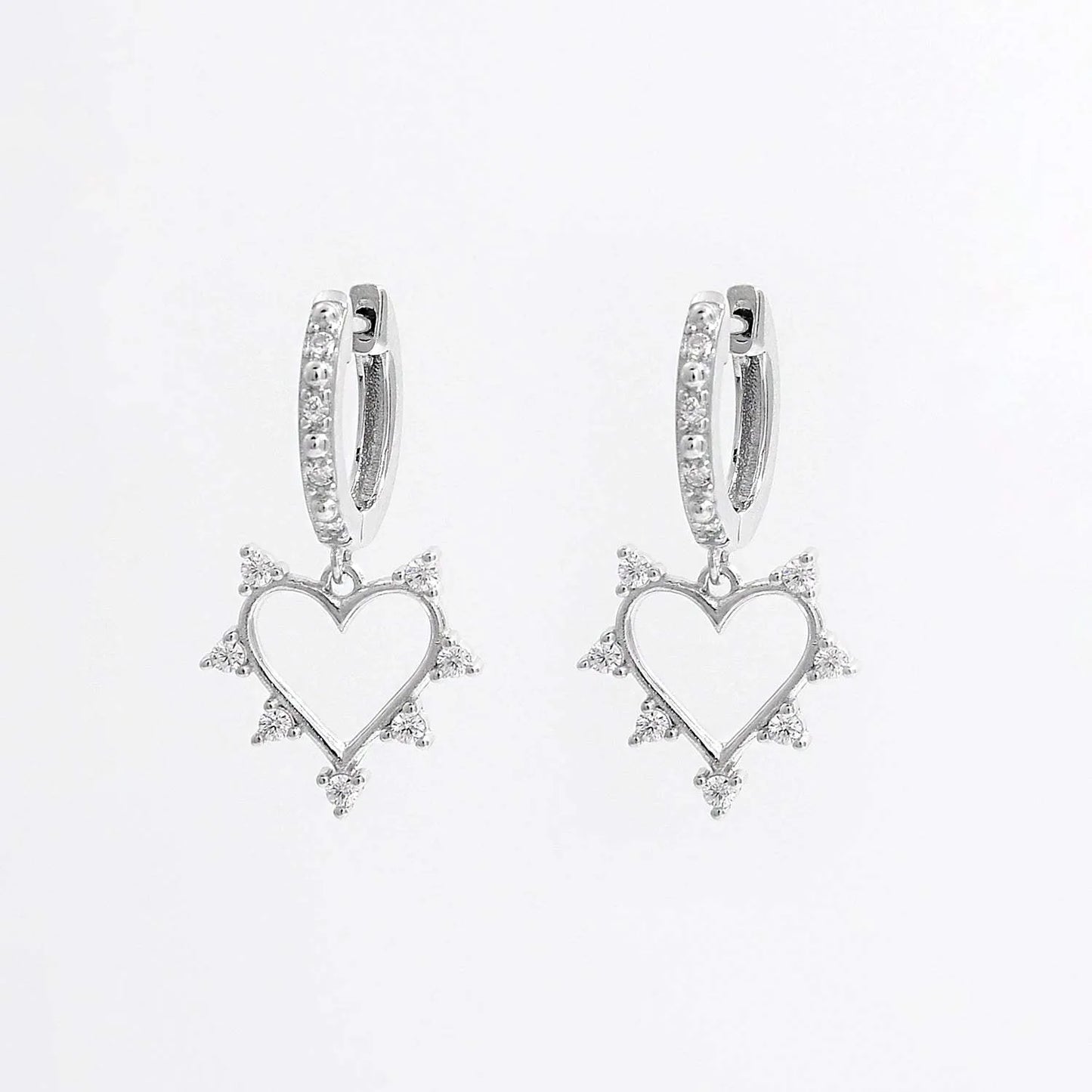 925 Sterling Silver Inlaid Zircon Heart Dangle Earrings Silver One Size Earrings - Tophatter Daily Deals