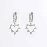 925 Sterling Silver Inlaid Zircon Heart Dangle Earrings Silver One Size Earrings - Tophatter Daily Deals