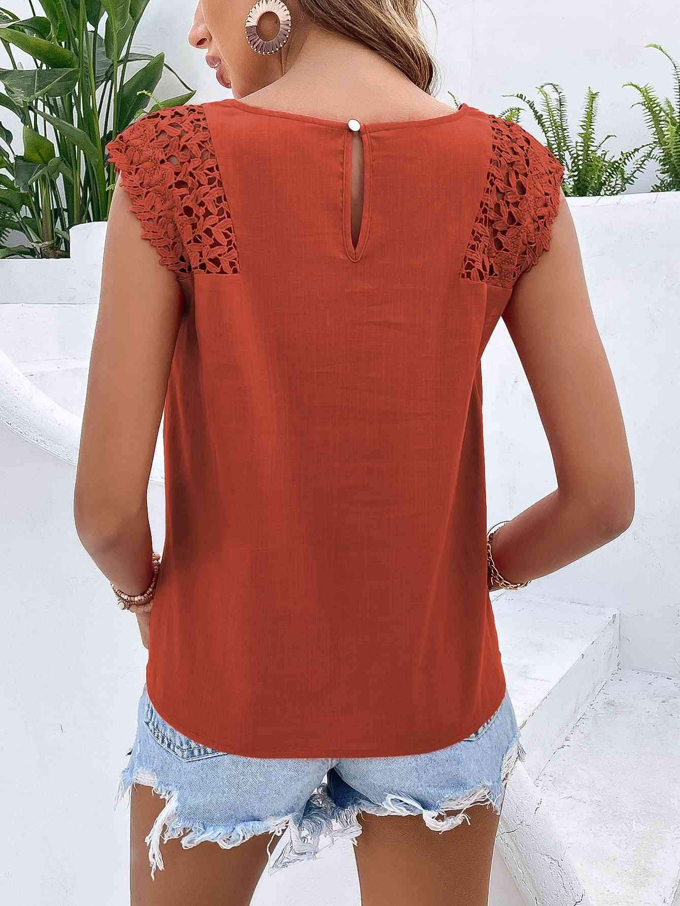 Spliced Lace Cap Sleeve Top Blouses - Tophatter Daily Deals