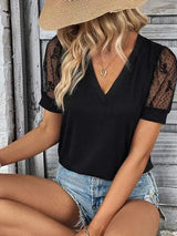 Bow Pattern V-Neck Short Sleeve T-Shirt Women's T-Shirts - Tophatter Daily Deals