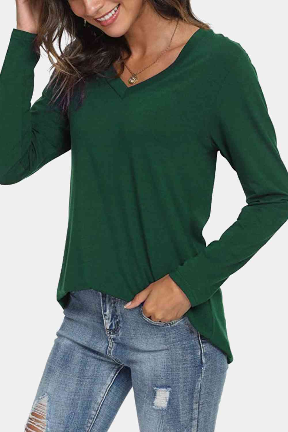 V-Neck Long Sleeve T-Shirt Women's T-Shirts - Tophatter Daily Deals