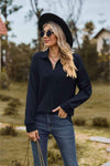 Collared Neck Cable-Knit Long Sleeve Blouse Blouses - Tophatter Daily Deals