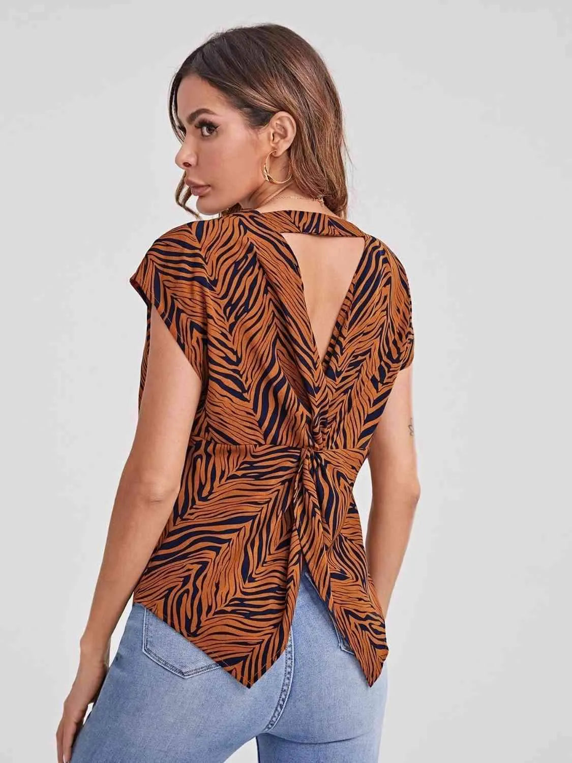 Twisted Open Back Blouse Ochre Blouses - Tophatter Daily Deals