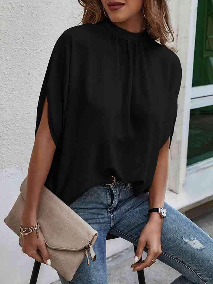 Round Neck Slit Sleeve Blouse Blouses - Tophatter Daily Deals