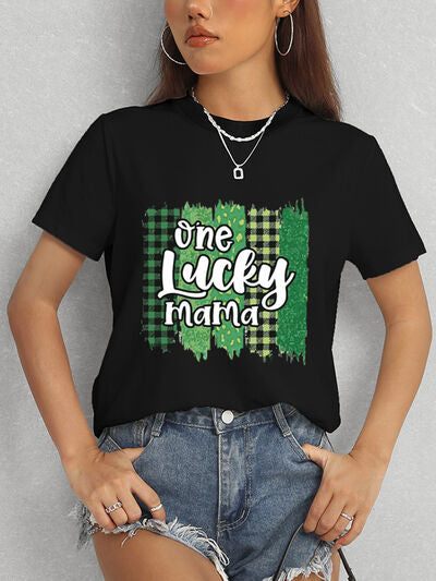 ONE LUCKY MAMA Round Neck T-Shirt Women's T-Shirts - Tophatter Daily Deals