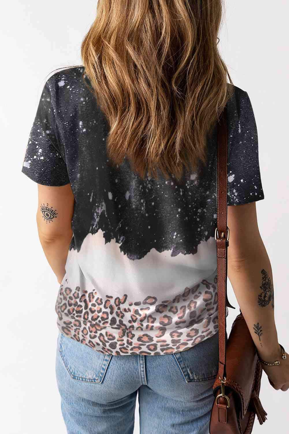 Mixed Print Round Neck Short Sleeve T-Shirt Women's T-Shirts - Tophatter Daily Deals