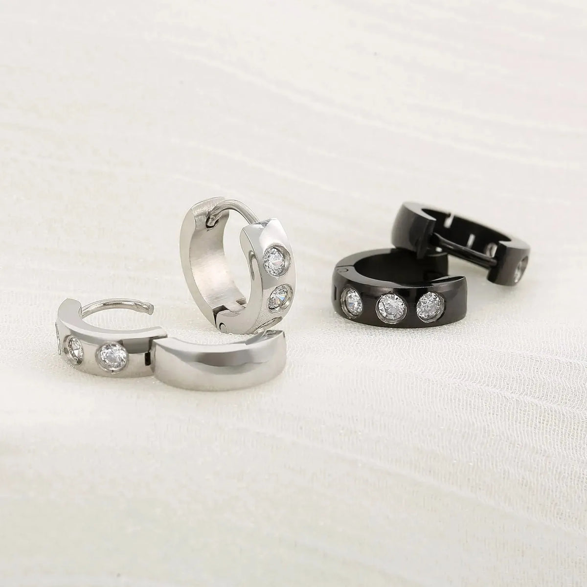 Stainless Steel Rhinestone Huggie Earrings Earrings - Tophatter Daily Deals