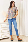 Double Take Multicolored Stripe Notched Neck Top Blouses - Tophatter Daily Deals