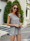 Plaid Ruffled Round Neck Cap Sleeve T-Shirt Women's T-Shirts - Tophatter Daily Deals