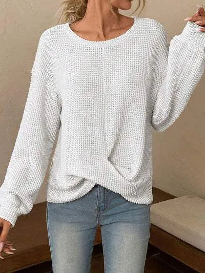 Twisted Waffle-Knit Dropped Shoulder T-Shirt Women's T-Shirts - Tophatter Daily Deals