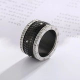 Inlaid Rhinestone Stainless Steel Ring Black Rings - Tophatter Daily Deals