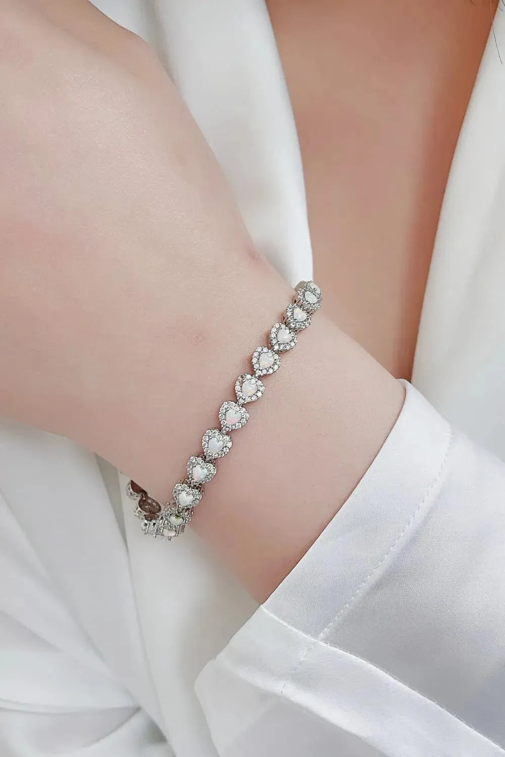925 Sterling Silver Opal Heart Bracelet White One Size Opal - Tophatter Daily Deals
