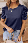 Puff Sleeve Round Neck Blouse Blouses - Tophatter Daily Deals