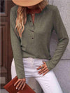 Round Neck Buttoned Long Sleeve T-Shirt Women's T-Shirts - Tophatter Daily Deals