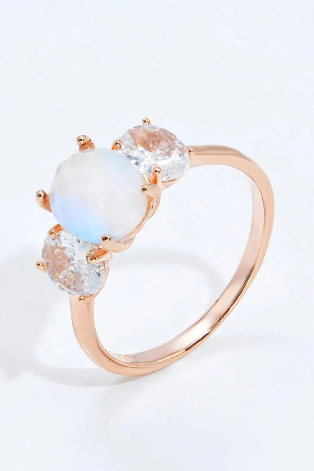 Natural Moonstone and Zircon Ring Rose Gold Moonstone - Tophatter Daily Deals