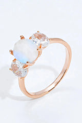 Natural Moonstone and Zircon Ring Rose Gold Moonstone - Tophatter Daily Deals