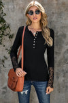 Crochet Lace Hem Sleeve Button Top Black Blouses - Tophatter Daily Deals