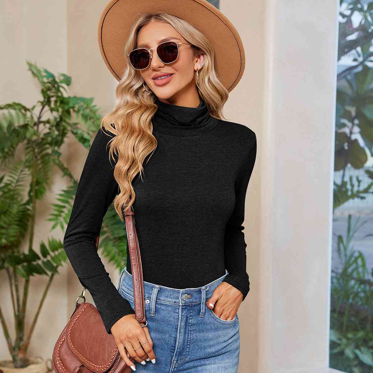 Turtleneck Long Sleeve T-Shirt Women's T-Shirts - Tophatter Daily Deals