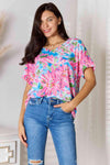 Double Take Floral V-Neck Short Sleeve Blouse Women's T-Shirts - Tophatter Daily Deals
