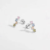 925 Sterling Silver Inlaid Zircon Earrings Silver One Size Earrings - Tophatter Daily Deals