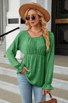 Round Neck Flounce Sleeve Blouse Mid Green Blouses - Tophatter Daily Deals