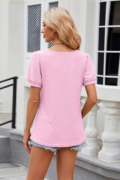 Eyelet Short Sleeve T-Shirt Women's T-Shirts - Tophatter Daily Deals