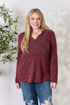 Heimish Full Size Notched Long Sleeve Top Blouses - Tophatter Daily Deals