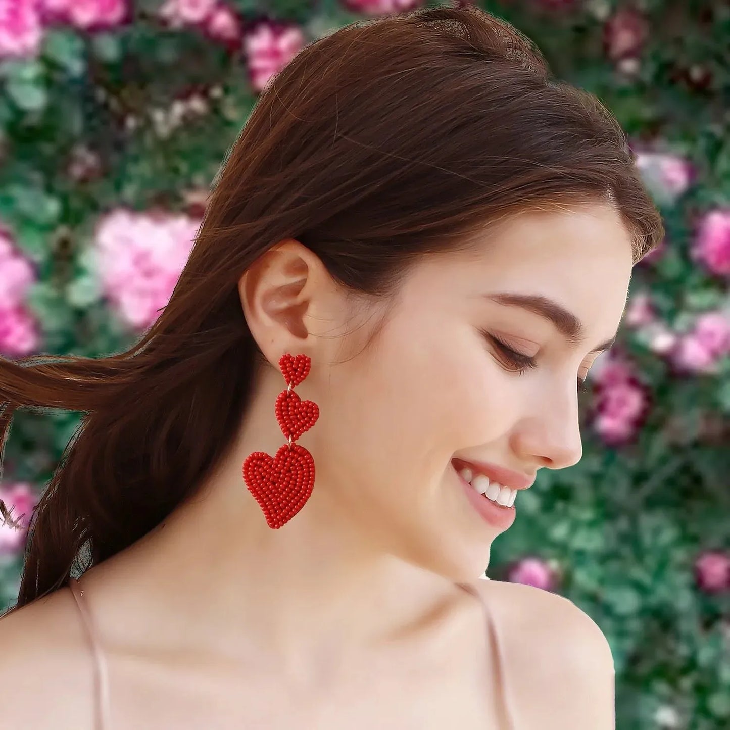 Bead Stainless Steel Heart Dangle Earrings Deep Red One Size Earrings - Tophatter Daily Deals