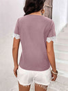 Decorative Button Spliced Lace Short Sleeve Top Blouses - Tophatter Daily Deals