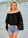 Applique Flounce Sleeve Off-Shoulder Blouse Blouses - Tophatter Daily Deals