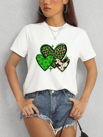 Heart Round Neck Short Sleeve T-Shirt Women's T-Shirts - Tophatter Daily Deals