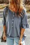 Button Front Flounce Sleeve Tee Women's T-Shirts - Tophatter Daily Deals