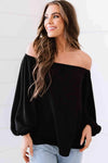 Off-Shoulder Balloon Sleeve Top Black Blouses - Tophatter Daily Deals