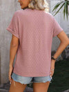 Eyelet Notched Short Sleeve T-Shirt Women's T-Shirts - Tophatter Daily Deals