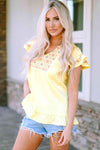 Embroidered V-Neck Ruffle Hem Top Blouses - Tophatter Daily Deals