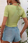 Halter Neck Ruched Short Sleeve Top Blouses - Tophatter Daily Deals