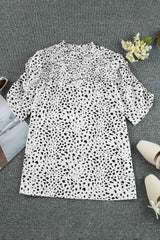 Printed Smocked Mock Neck Blouse Blouses - Tophatter Daily Deals