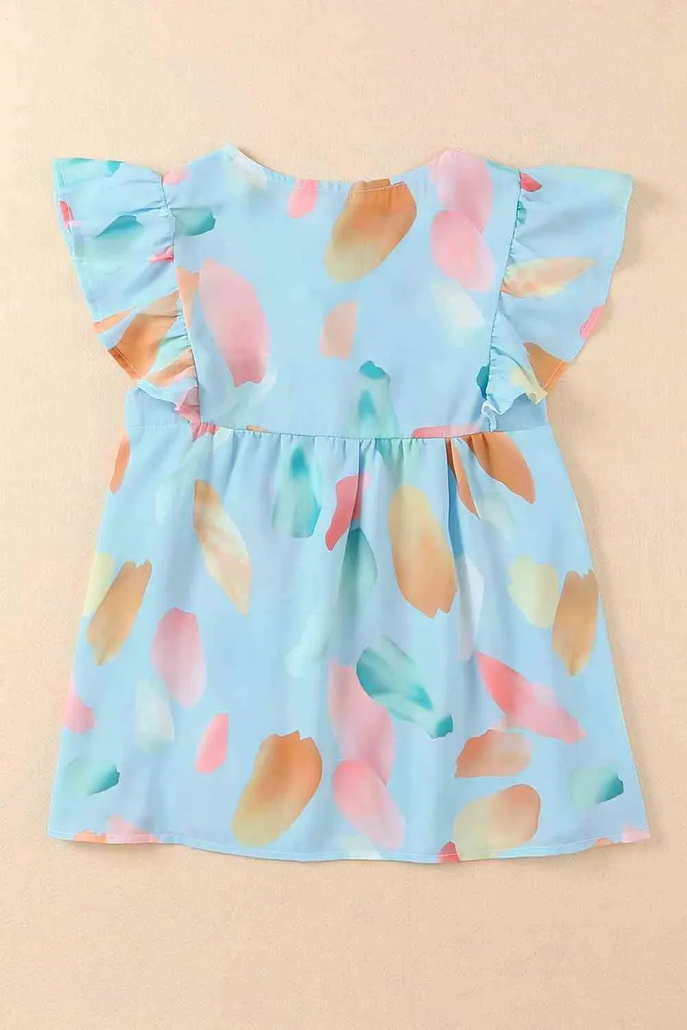 Printed Tie Neck Flutter Sleeve Blouse Blouses - Tophatter Daily Deals