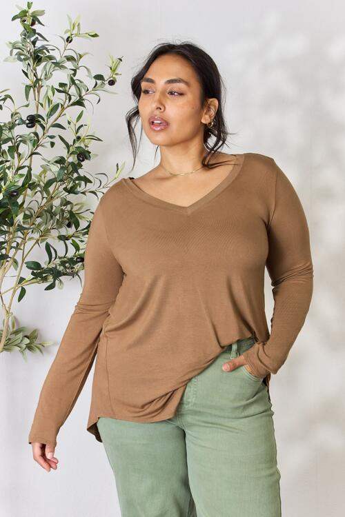 Zenana Full Size Long Sleeve V-Neck Top Blouses - Tophatter Daily Deals